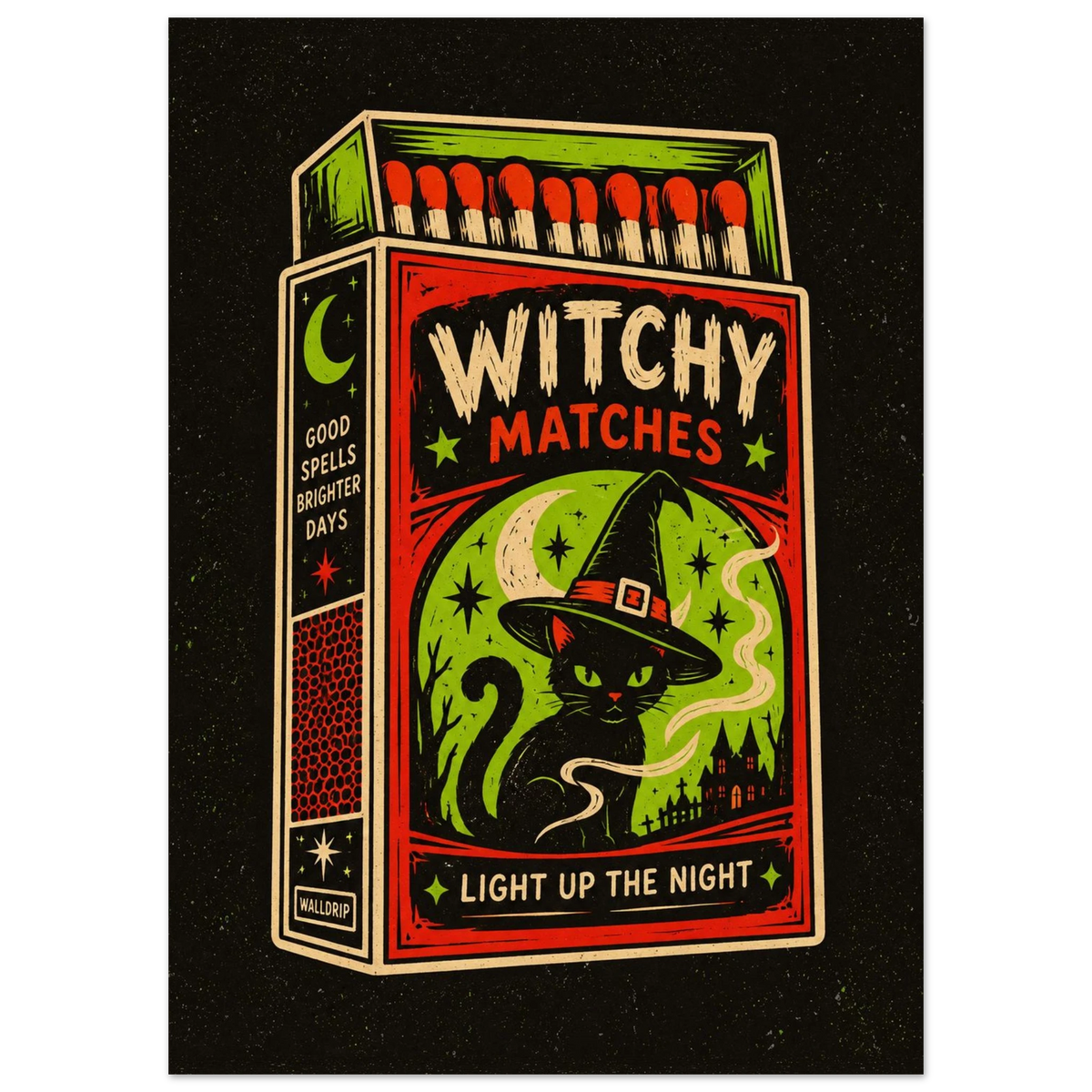 Witchy Matches — retro Halloween poster by WallDrip