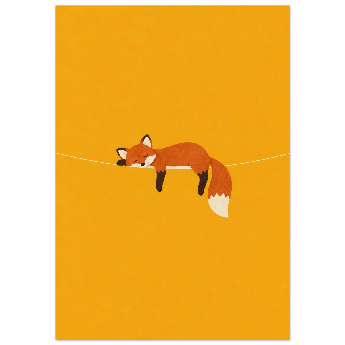 Fox Off Duty — sleeping fox kids' room poster on amber yellow by WallDrip