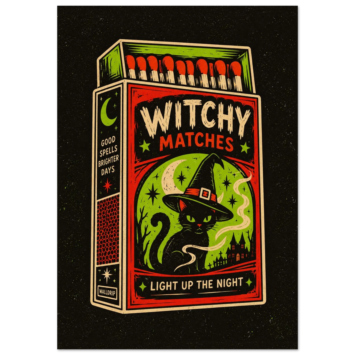Witchy Matches — retro Halloween poster by WallDrip