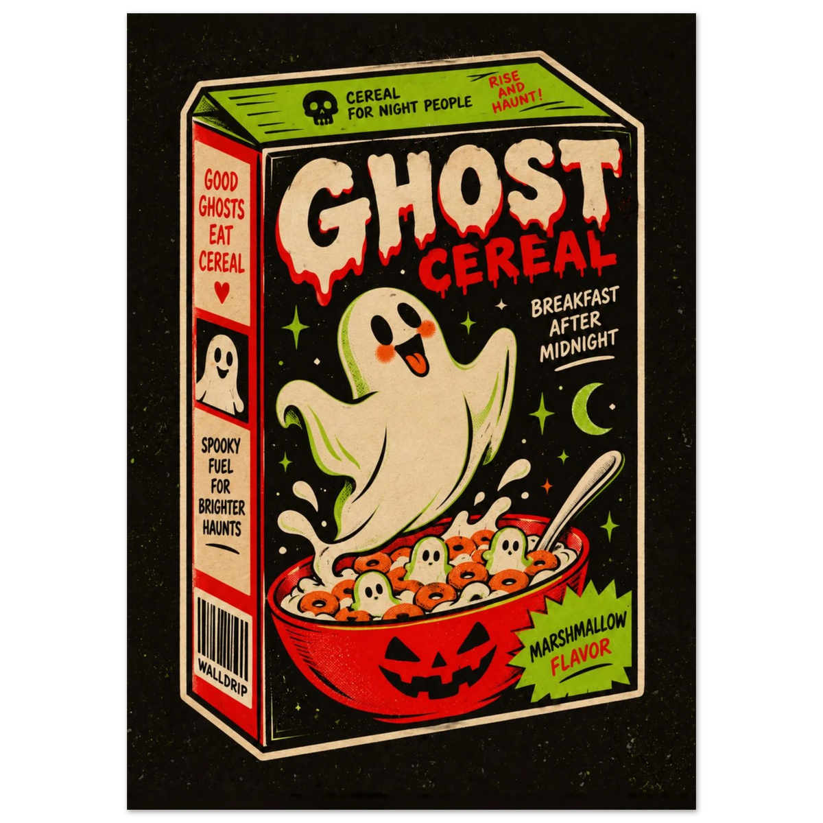 Ghost Cereal — retro Halloween poster by WallDrip