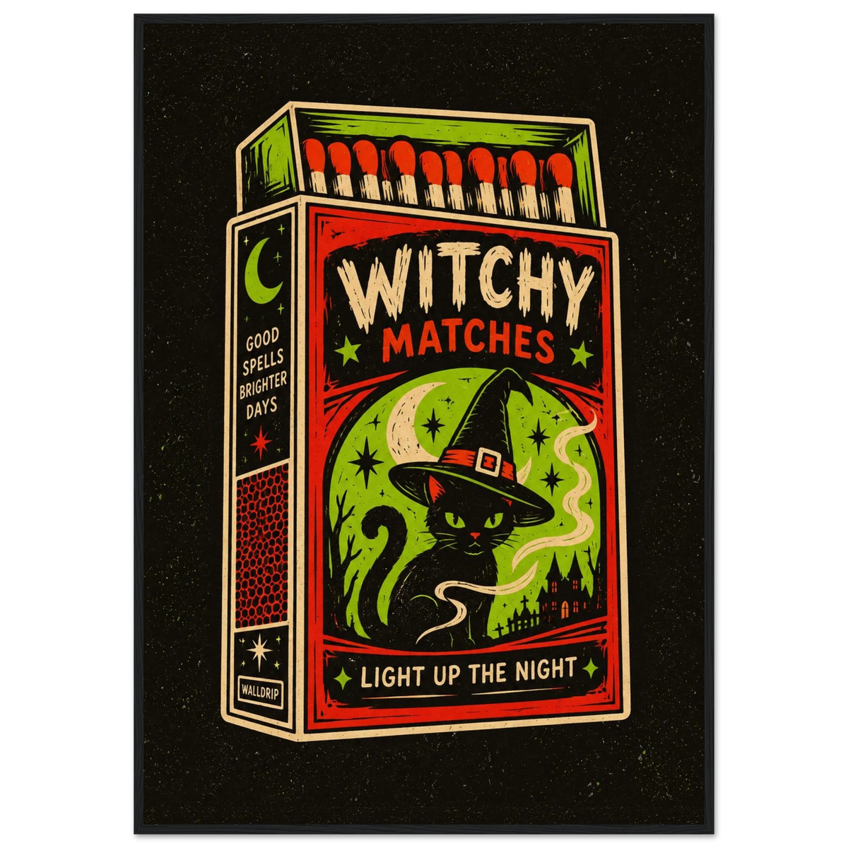 Witchy Matches — retro Halloween poster by WallDrip