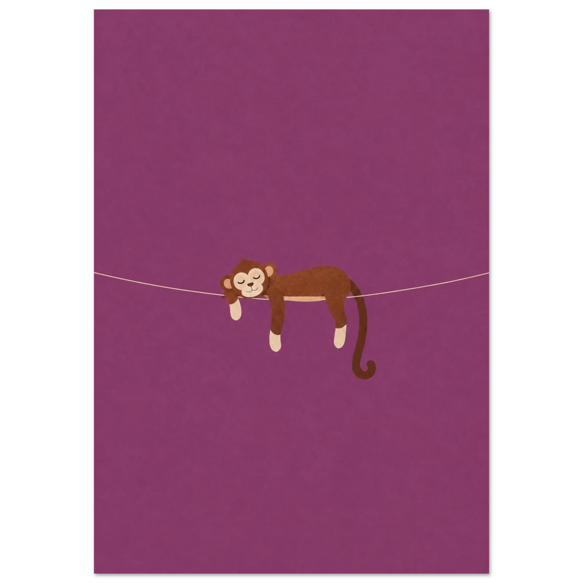 Monkey Business Later — sleeping monkey kids' room poster on plum purple by WallDrip