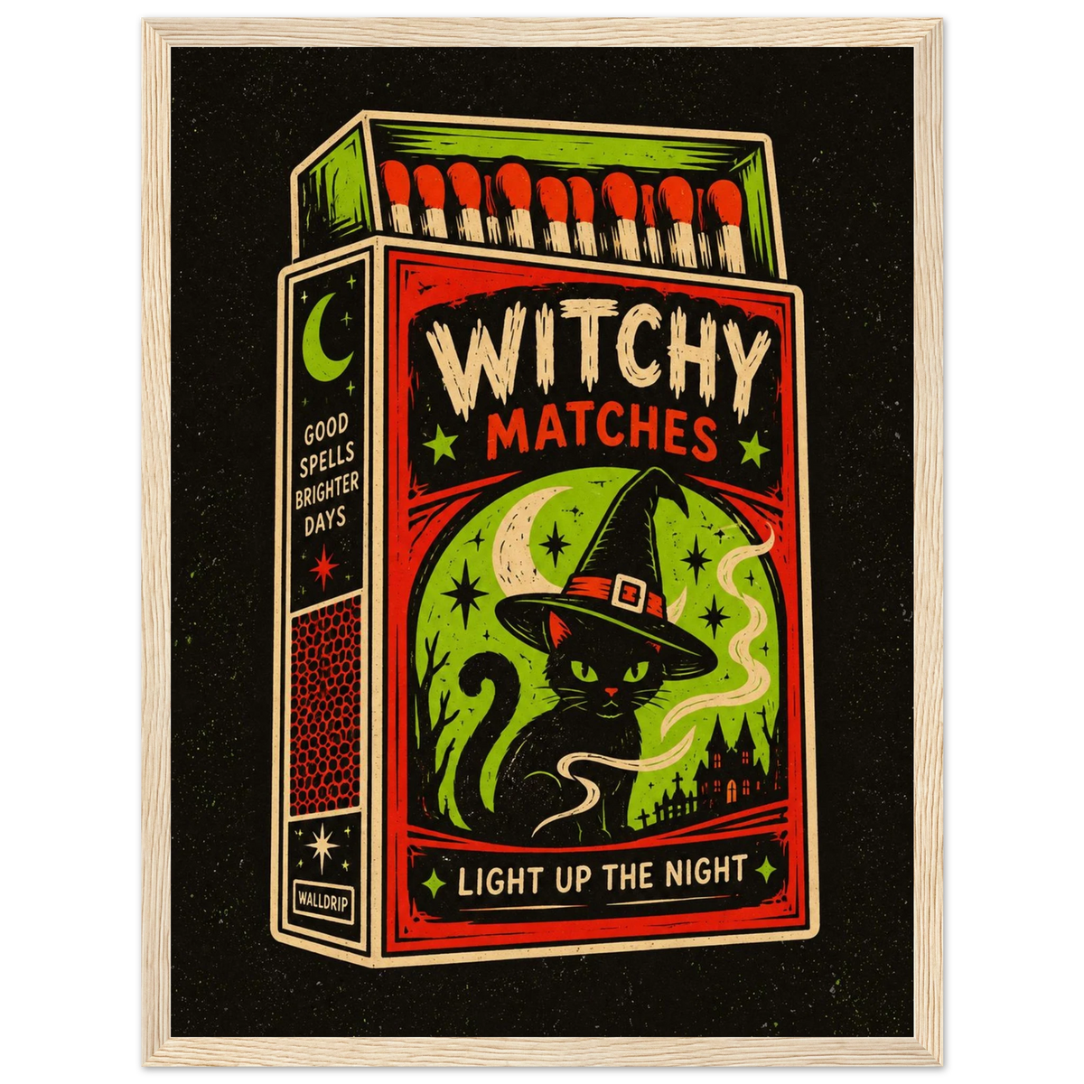Witchy Matches — retro Halloween poster by WallDrip