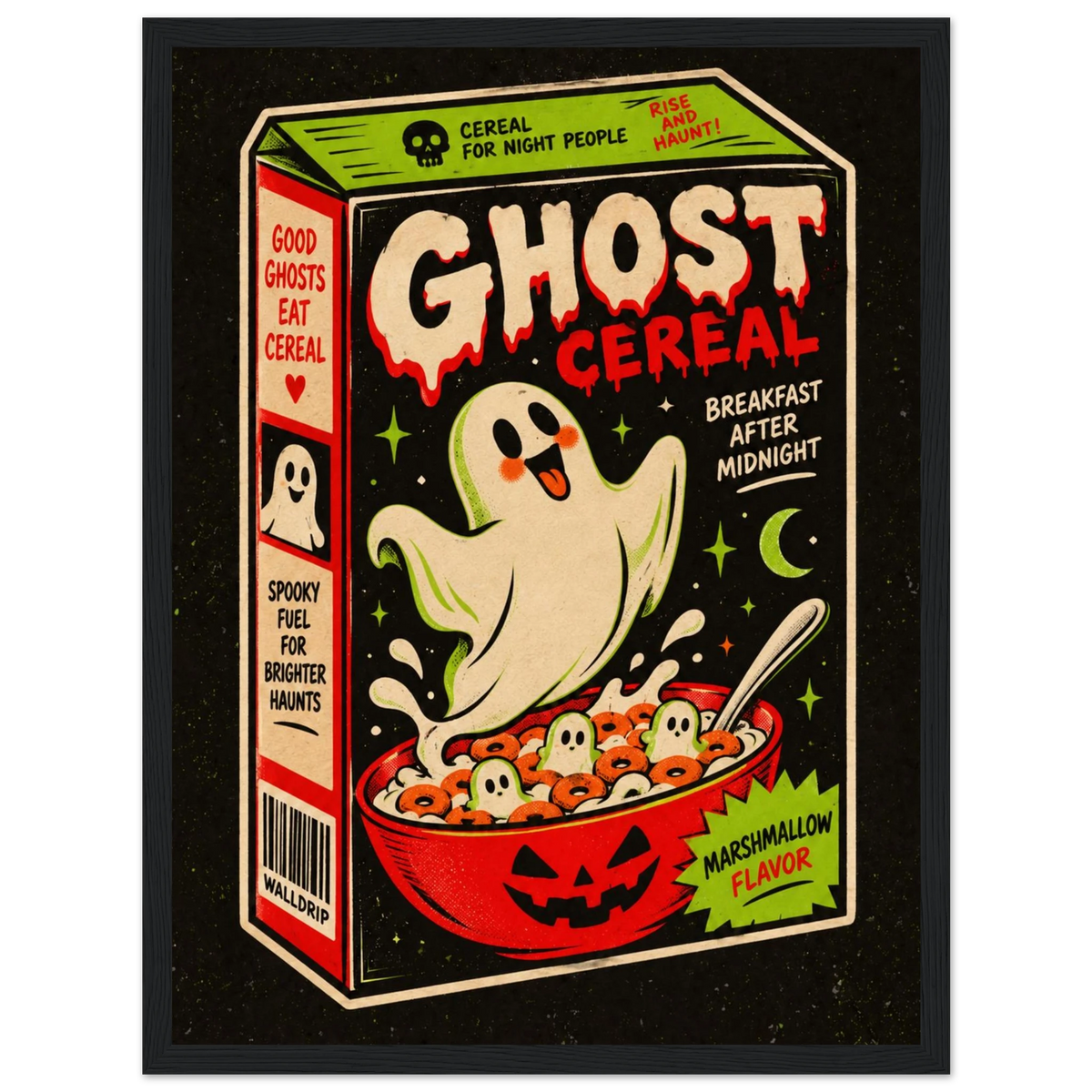 Ghost Cereal — retro Halloween poster by WallDrip
