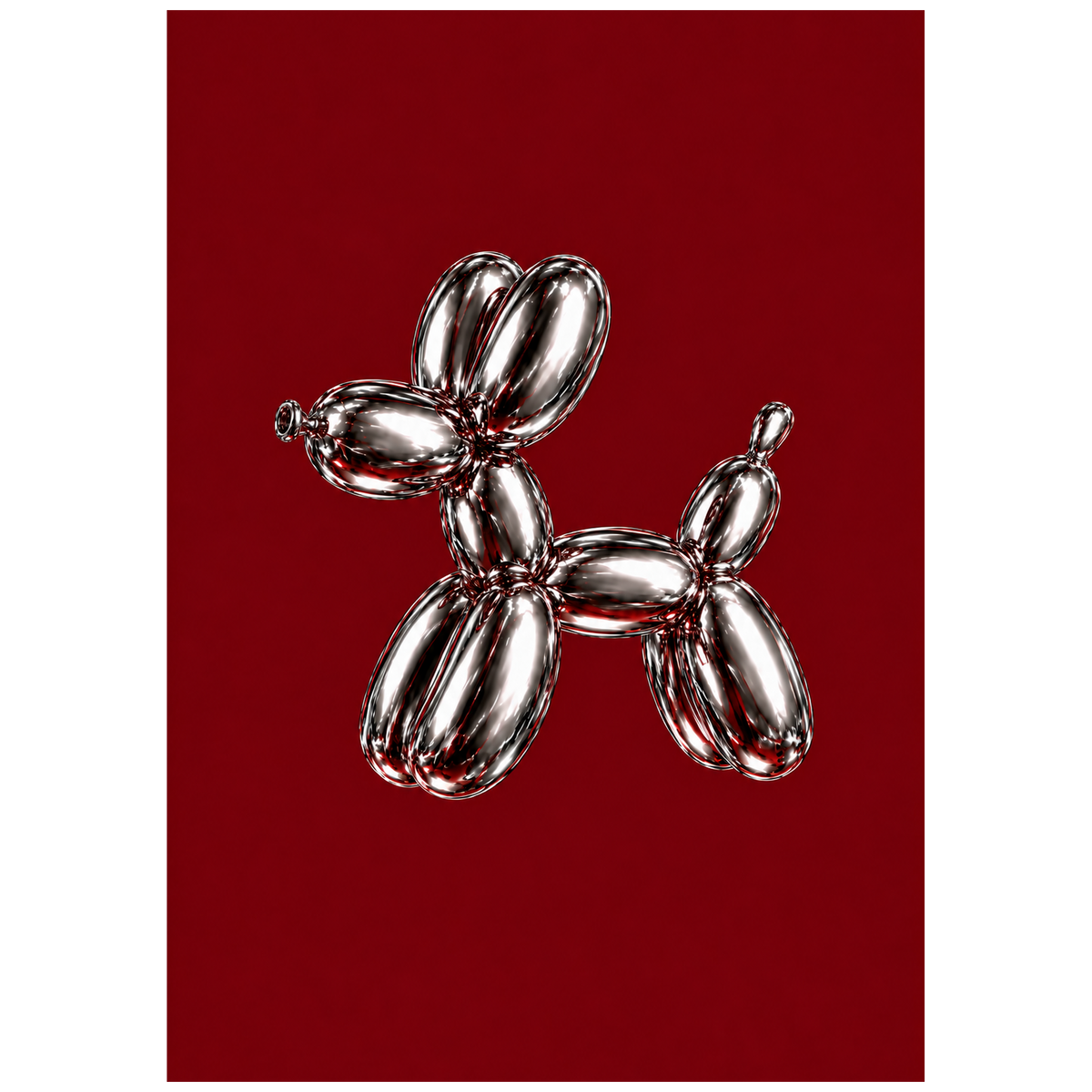 Full of Hot Air — chrome balloon dog poster on burgundy by WallDrip