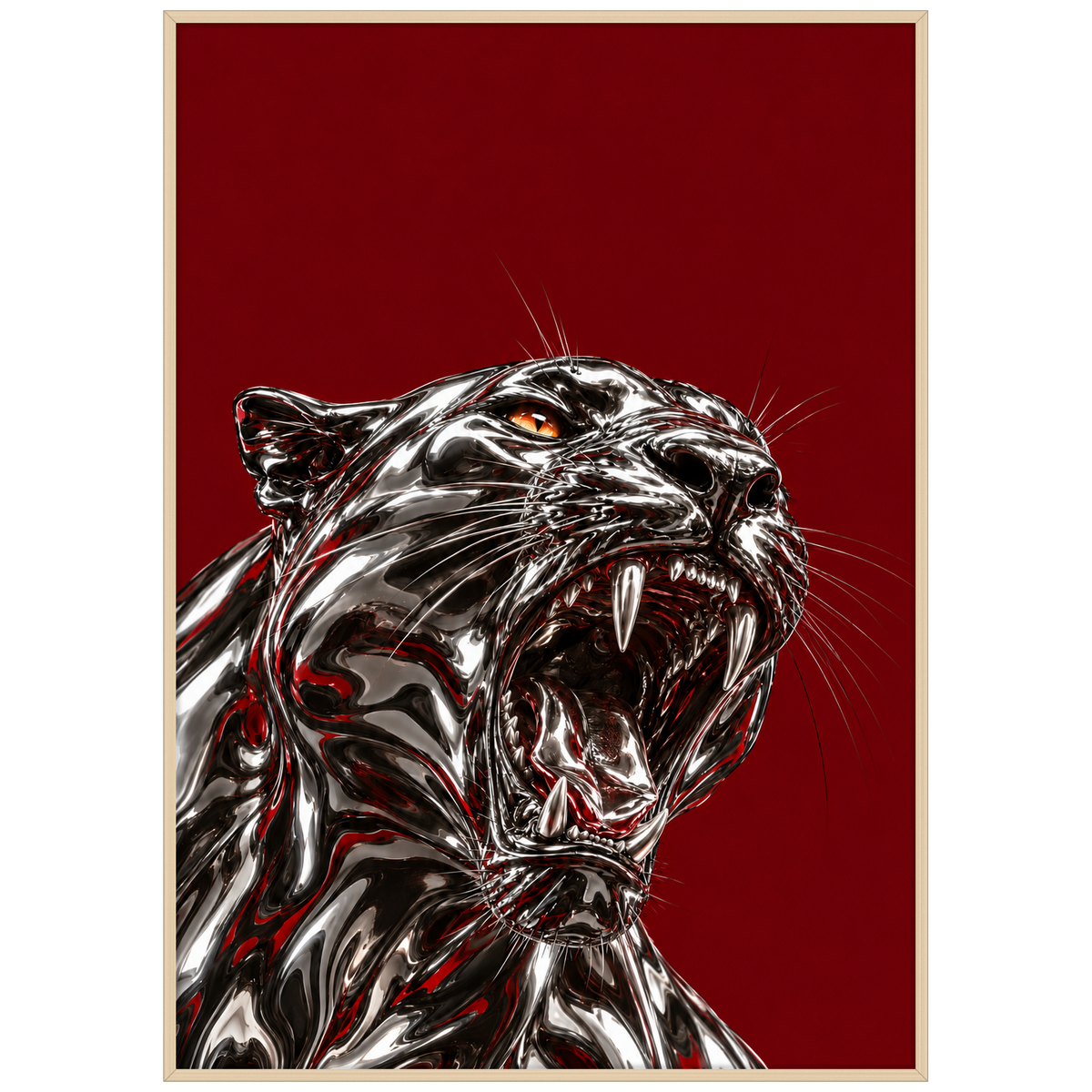 The Last Word — chrome panther poster on burgundy in a wood frame by WallDrip